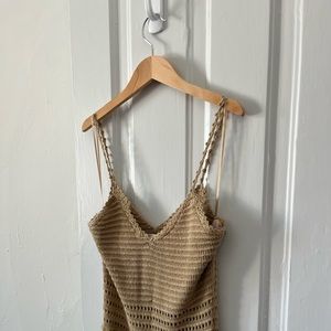 Line & Dot Tan Crochet Dress Medium